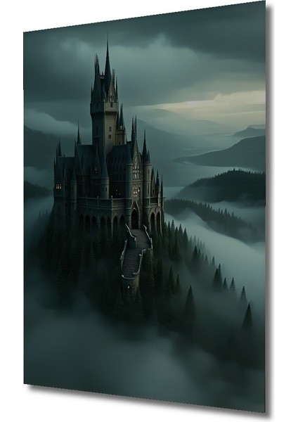 Hogwarts Şatosu Sisli Dağlar Yağlı Boya Görünümlü Ev/işyeri/ofis Dekoratif Ahşap Kare Tablo fiyatları