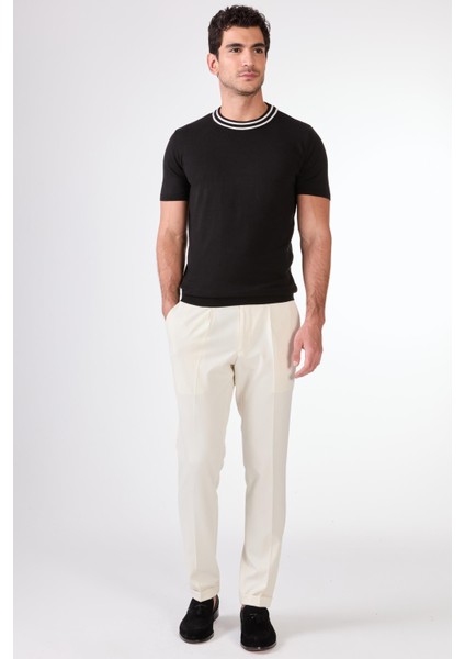 Siyah O Yaka Düz Renk Kısa Kollu Slim Fit Triko Tshirt fiyatları