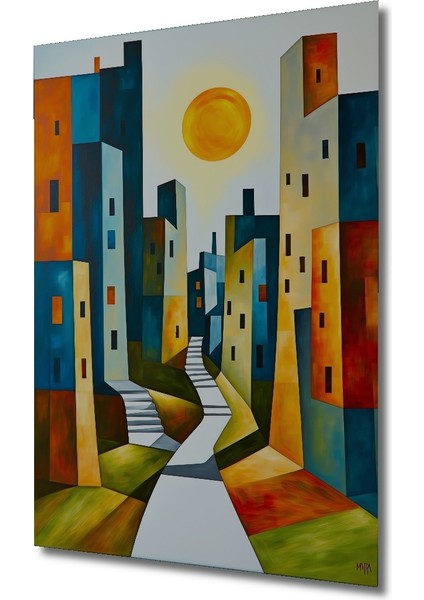 Modern Şehir Manzarası Yağlı Boya Görünümlü Dekoratif Ahşap Ev/işyeri/ofis Kare Tablo fiyatları