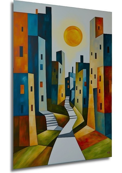 Modern Şehir Manzarası Yağlı Boya Görünümlü Dekoratif Ahşap Ev/işyeri/ofis Kare Tablo modelleri