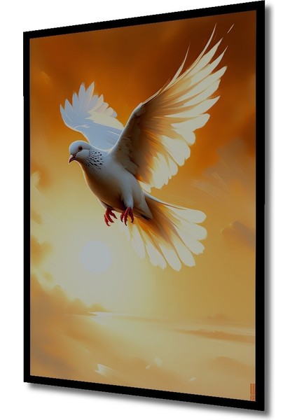 Çerçeve Görünümlü Altın Kanatlı Güvercin Yağlı Boya Görünümlü Ofis Dekoratif Ahşap Kare Tablo fiyatları