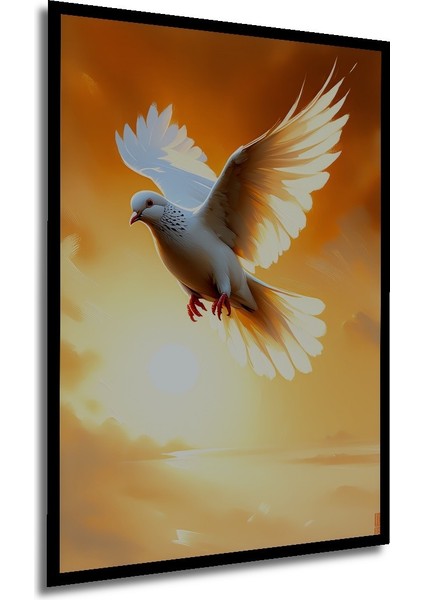 Çerçeve Görünümlü Altın Kanatlı Güvercin Yağlı Boya Görünümlü Ofis Dekoratif Ahşap Kare Tablo modelleri