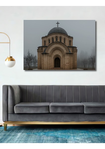 Sisli Hüzünlü Kilise Yağlı Boya Görünümlü Dekoratif Ahşap Ev/işyeri/ofis Kare Tablo