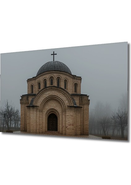 Sisli Hüzünlü Kilise Yağlı Boya Görünümlü Dekoratif Ahşap Ev/işyeri/ofis Kare Tablo fiyatları