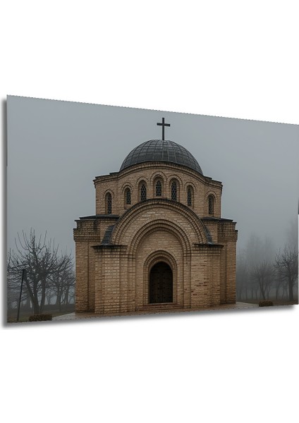 Sisli Hüzünlü Kilise Yağlı Boya Görünümlü Dekoratif Ahşap Ev/işyeri/ofis Kare Tablo modelleri