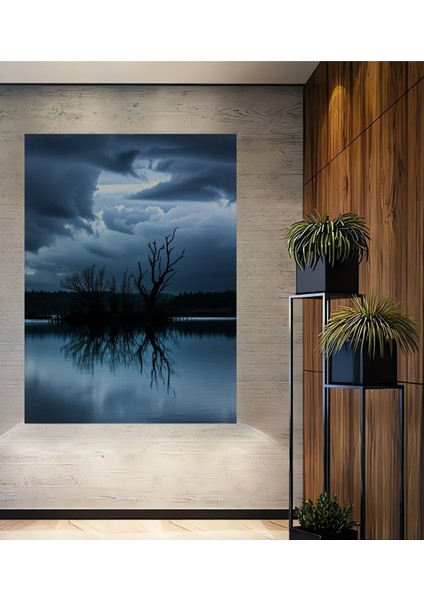 Hüzünlü Göl Manzarası Yağlı Boya Görünümlü Dekoratif Ahşap Ev/işyeri/ofis Kare Tablo