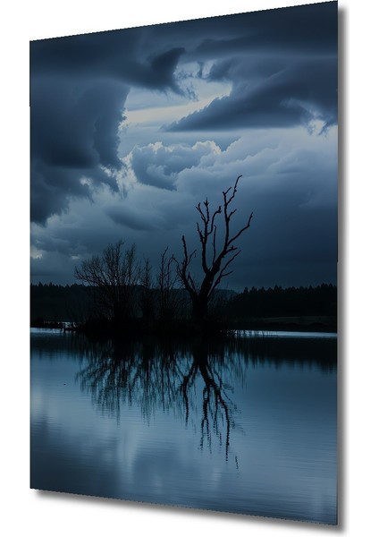 Hüzünlü Göl Manzarası Yağlı Boya Görünümlü Dekoratif Ahşap Ev/işyeri/ofis Kare Tablo fiyatları