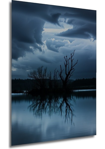 Hüzünlü Göl Manzarası Yağlı Boya Görünümlü Dekoratif Ahşap Ev/işyeri/ofis Kare Tablo modelleri