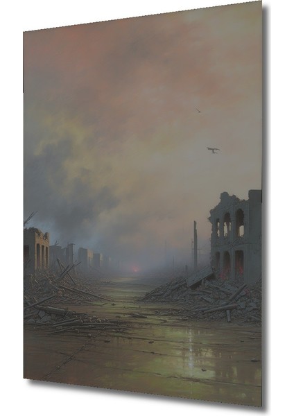 Kıyamet Sonrası Şehir Yağlı Boya Görünümlü Dekoratif Ahşap Ev/işyeri/ofis Kare Tablo fiyatları