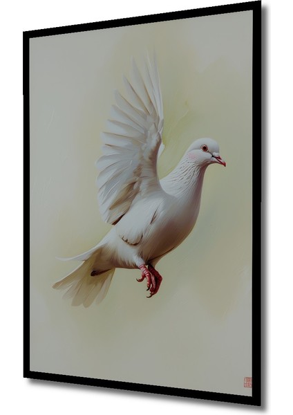Çerçeve Görünümlü Uçan Beyaz Güvercin Yağlı Boya Görünümlü Dekoratif Ahşap Işyeri/ofis Kare Tablo fiyatları