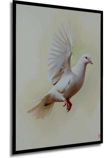 Çerçeve Görünümlü Uçan Beyaz Güvercin Yağlı Boya Görünümlü Dekoratif Ahşap Işyeri/ofis Kare Tablo modelleri