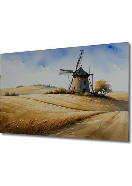 Sulu Boya Görünümlü Tarihi Yel Değirmeni ve Altın Başaklar Tarlası Dekoratif Ev/işyeri/ofis Tablo fiyatları