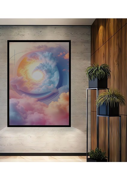 Çerçeve Görünümlü Göksel Dönüşüm Pastel Bulutlar Dekoratif Ahşap Ev/işyeri/ofis Kare Tablo