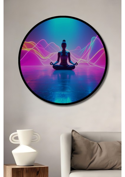 Çerçeve Görünümlü Neon Işıkları Altında Meditasyon Dekoratif Ahşap Ev/işyeri/ofis Yuvarlak Tablo