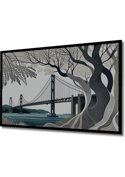 Çerçeve Görünümlü San Francisco Köprüsü Çizgisel Görünümlü Modern Sanat Ahşap Ofis Kare Tablo fiyatları