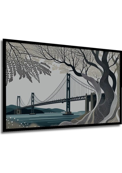 Çerçeve Görünümlü San Francisco Köprüsü Çizgisel Görünümlü Modern Sanat Ahşap Ofis Kare Tablo modelleri