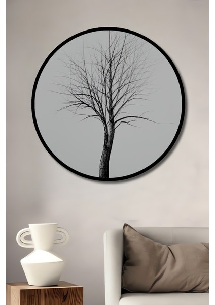 Çerçeve Görünümlü Minimalist Ağaç Kara Kalem Görünümlü Dekoratif Ahşap Işyeri/ofis Yuvarlak Tablo