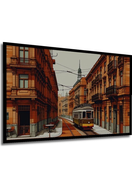 Çerçeve Görünümlü Lizbon Nostaljisi Kara Kalem Görünümlü Dekoratif Ahşap Ev/işyeri/ofis Kare Tablo modelleri