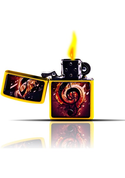 Sol Anahtarı Desenli Sarı Benzinli Çakmak