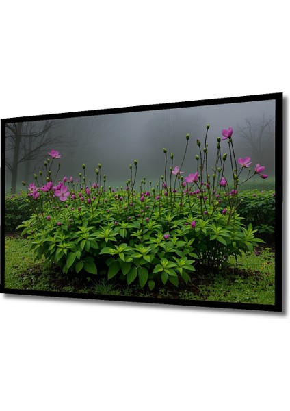 Çerçeve Görünümlü Pembe Çiçekler Bahçesi Yağlı Boya Görünümlü Dekoratif Ahşap Ofis Kare Tablo fiyatları