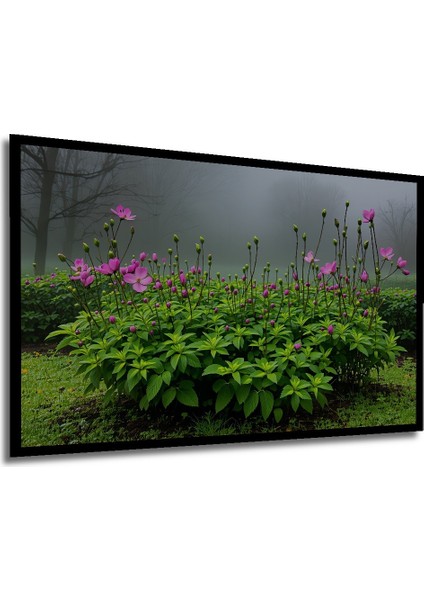 Çerçeve Görünümlü Pembe Çiçekler Bahçesi Yağlı Boya Görünümlü Dekoratif Ahşap Ofis Kare Tablo modelleri