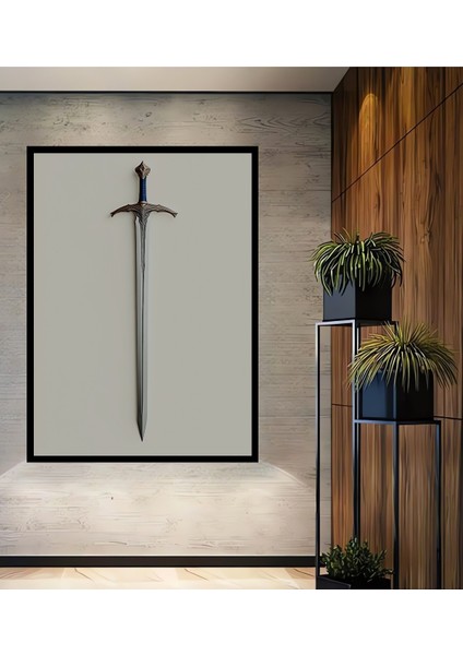 Çerçeve Görünümlü Fantastik Kılıç Yağlı Boya Görünümlü Dekoratif Ahşap Ev/işyeri/ofis Kare Tablo