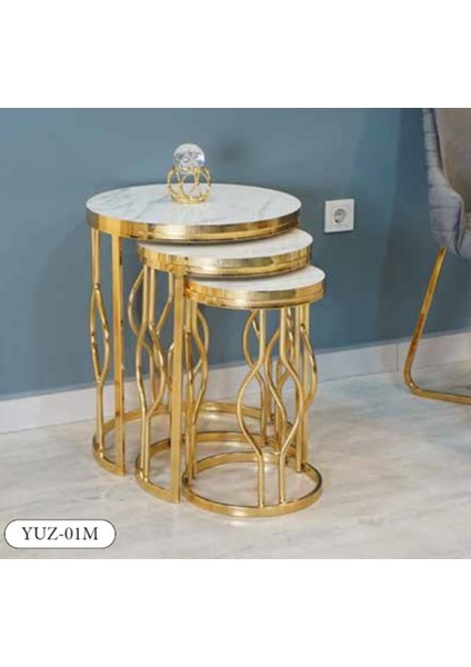 Mim Beyaz Mermer - Gold Yumurta Zigon Sehpa