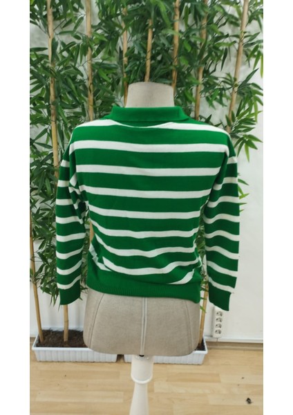 Kadın Uzun Kollu V Yaka Çizgili Triko Bluz indirimleri