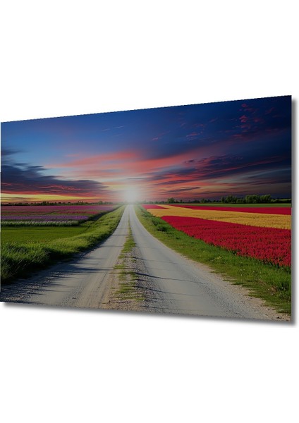 Sonsuzluğa Uzanan Çiçek Tarlası Yolu Yağlı Boya Görünümlü Dekoratif Ahşap Ev/işyeri/ofis Kare Tablo fiyatları