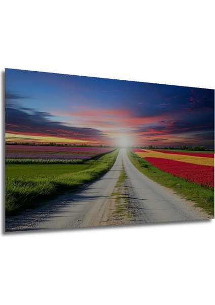 Sonsuzluğa Uzanan Çiçek Tarlası Yolu Yağlı Boya Görünümlü Dekoratif Ahşap Ev/işyeri/ofis Kare Tablo modelleri