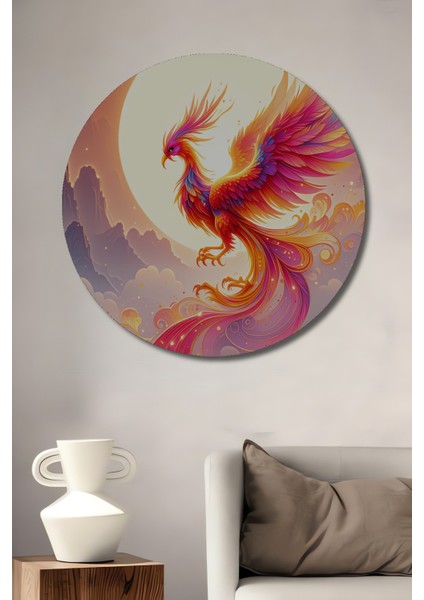 Göz Alıcı Phoenix Kuşu Sulu Boya Görünümlü Dekoratif Ahşap Ev/işyeri/ofis Yuvarlak Tablo