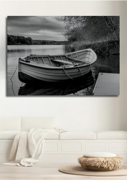 Siyah Beyaz Göl Kenarı Dekoratif Ahşap Tekne Ev/işyeri/ofis Kare Tablo