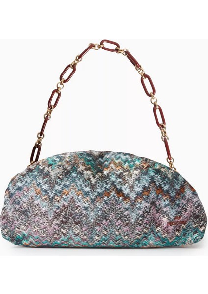 Mıssonı Lurex Örgülü Büyük Kese, Şık & Göz Alıcı Çanta, Ikonik Zigzag Desen