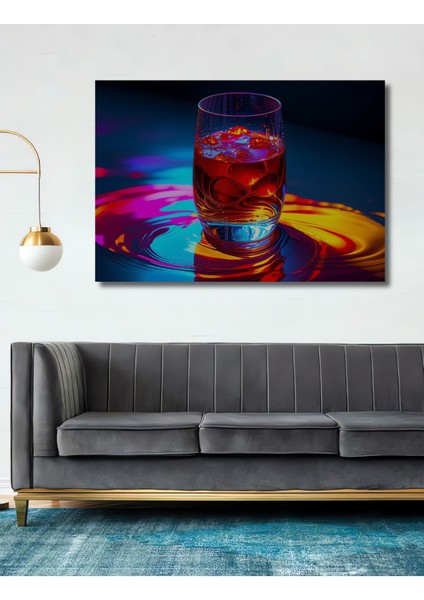 Neon Işıklar Altında Buzlu Kokteyl Modern Sanat Ev/işyeri/ofis Dekoratif Ahşap Kare Tablo