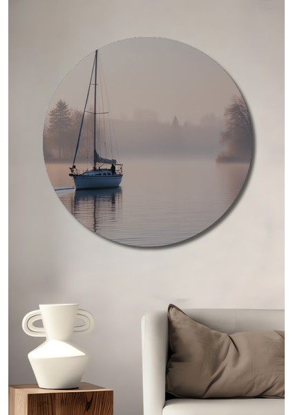 Sisli Gölde Yelkenli Huzur Dekoratif Ahşap Ev/işyeri/ofis Yuvarlak Tablo