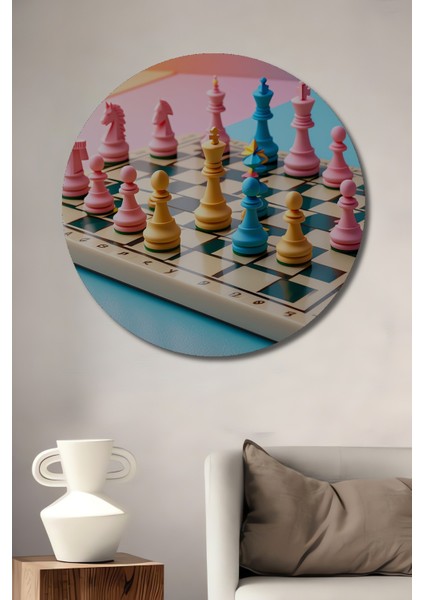 Pastel Renkli Satranç Tahtası Modern Sanat Dekoratif Ahşap Ev/işyeri/ofis Yuvarlak Tablo