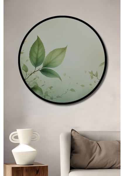 Çerçeve Görünümlü Sakura Çiçekleri Sulu Boya Görünümlü Dekoratif Ahşap Işyeri/ofis Yuvarlak Tablo