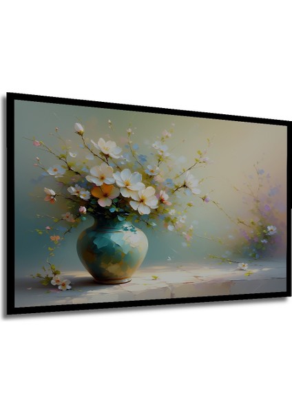 Çerçeve Görünümlü Vazoda Çiçekler Yağlı Boya Görünümlü Sanat Işyeri/ofis Dekoratif Ahşap Kare Tablo modelleri