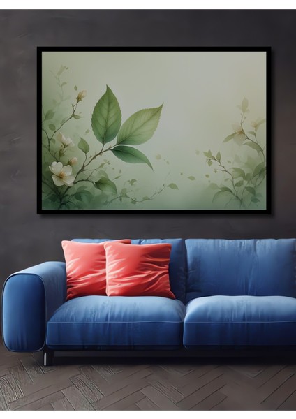 Çerçeve Görünümlü Sakura Çiçekleri Sulu Boya Görünümlü Dekoratif Ahşap Ev/işyeri/ofis Kare Tablo