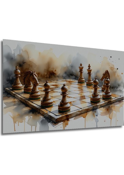 Sulu Boya Görünümlü Satranç Tahtası ve Taşları Sanat Ev/işyeri/ofis Dekoratif Ahşap Kare Tablo modelleri