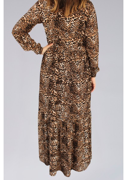 Leopar Desenli Viskon Kumaş Uzun Tesettür Elbise fırsatları