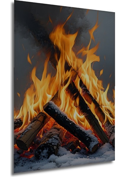 Karda Yanan Odun Ateşi Yağlı Boya Görünümlü Dekoratif Ahşap Ev/işyeri/ofis Kare Tablo modelleri