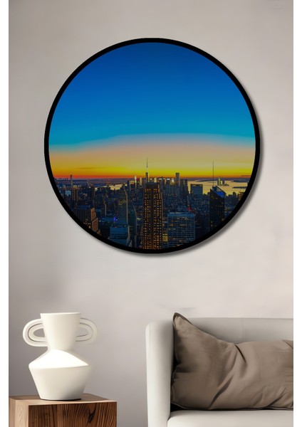 Çerçeve Görünümlü Muhteşem New York Şehir Manzarası Yağlı Boya Görünümlü Dekoratif Ahşap Ofis Tablo