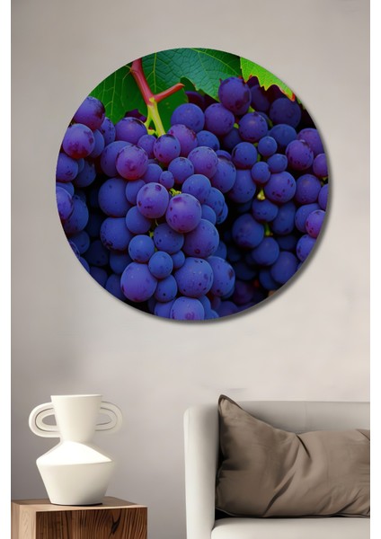 Mor Üzüm Yağlı Boya Görünümlü Dekoratif Ahşap Ev/işyeri/ofis Yuvarlak Tablo