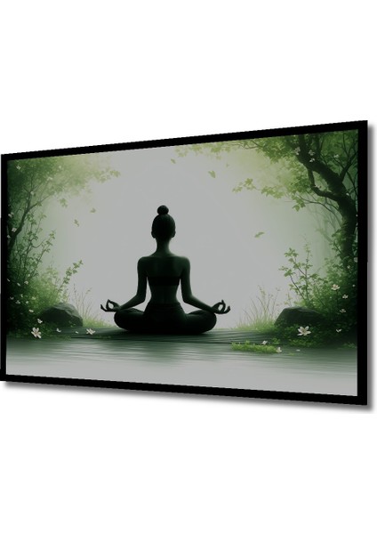 Çerçeve Görünümlü Huzurlu Yoga Duruşu Yağlı Boya Görünümlü Dekoratif Ahşap Işyeri/ofis Kare Tablo fiyatları