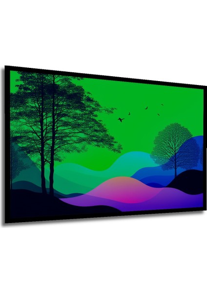 Çerçeve Görünümlü Neon Renklerde Ağaçlar ve Kuşlar Manzarası Dekoratif Ahşap Işyeri/ofis Kare Tablo modelleri