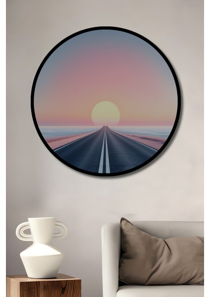 Çerçeve Görünümlü Sonsuzluğa Giden Pastel Rüyası Dekoratif Ahşap Ev/işyeri/ofis Yuvarlak Tablo