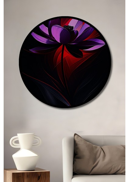 Çerçeve Görünümlü Mor Lotus Yağlı Boya Görünümlü Dekoratif Ahşap Ev/işyeri/ofis Yuvarlak Tablo