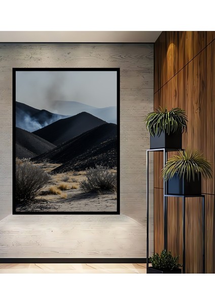 Çerçeve Görünümlü Dumanlı Dağlar Modern Sanat Dekoratif Ahşap Görünümlü Ev/işyeri/ofis Kare Tablo