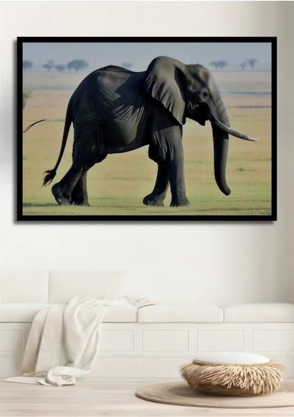 Çerçeve Görünümlü Savana Fil Yağlı Boya Görünümlü Dekoratif Ahşap Ev/işyeri/ofis Kare Tablo